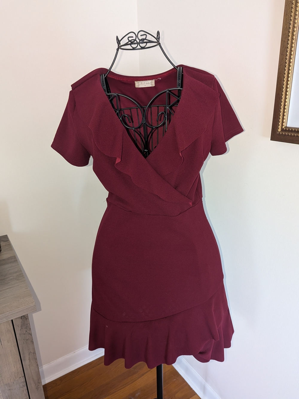Altar'd State Burgundy Ruffle Wrap Mini Dress